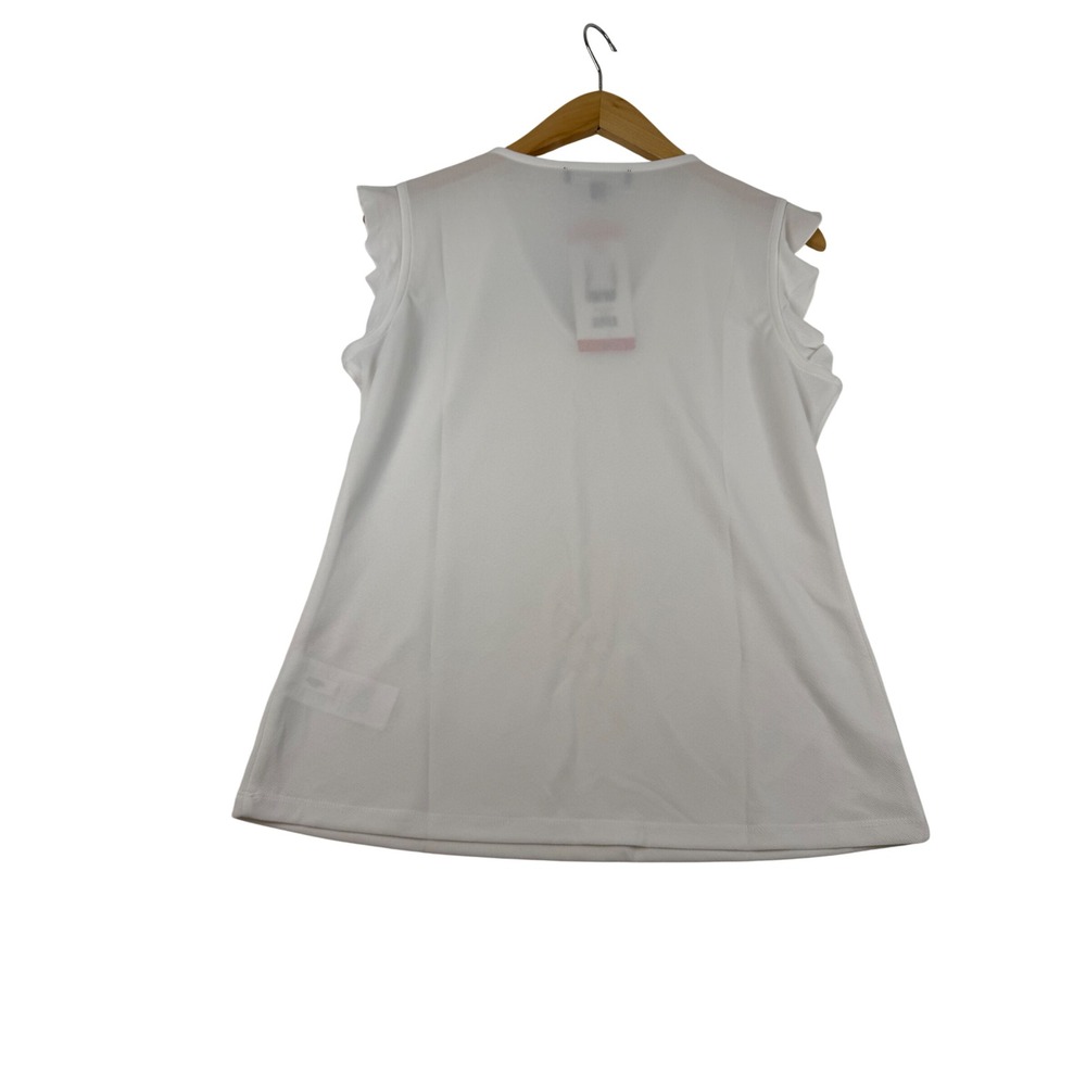 Andrew Marc Womens White Ruffle Sleeve V-Neck Sleeveless Blouse Top Size M NEW - Picture 2 of 9